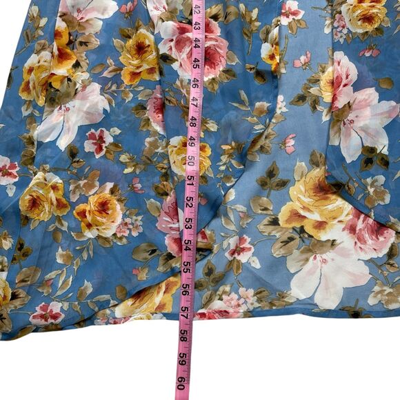 Venus Women's Maxi Cover Up Tunic Top XL Blue Floral Halter Smocked High Slit - Picture 9 of 11